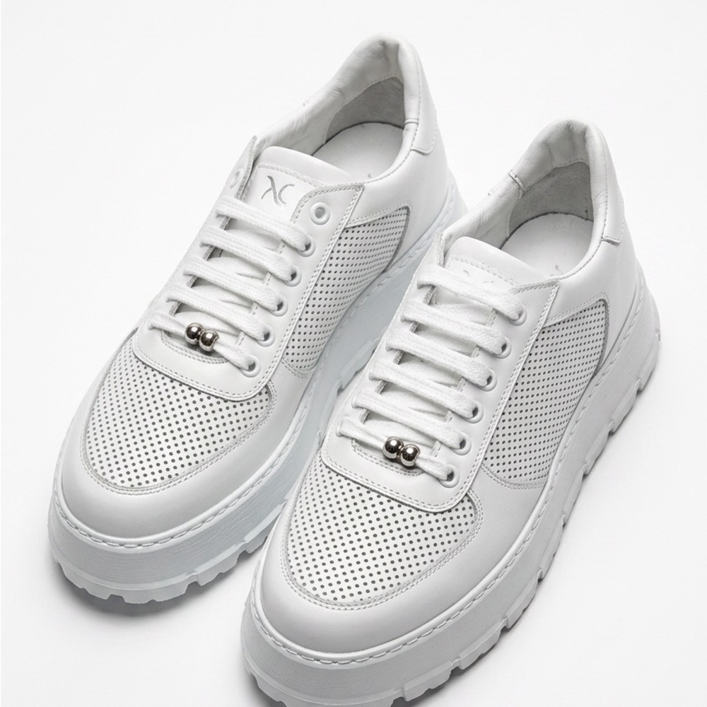 Alberto Ciccioli Women’s White Perforated Leather Comfort Summer Sneakers